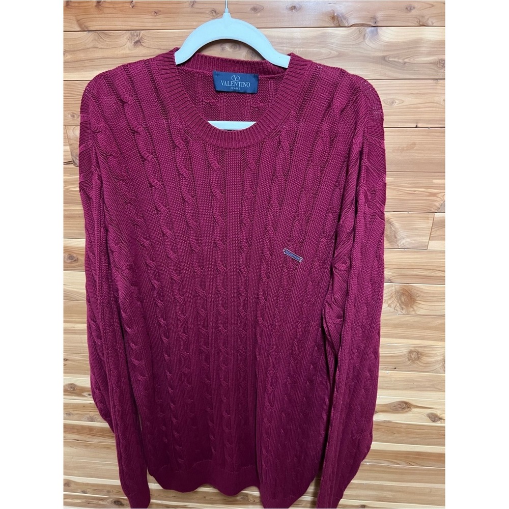 Valentino Men's Cable Knit Crewneck Sweater - Burgundy